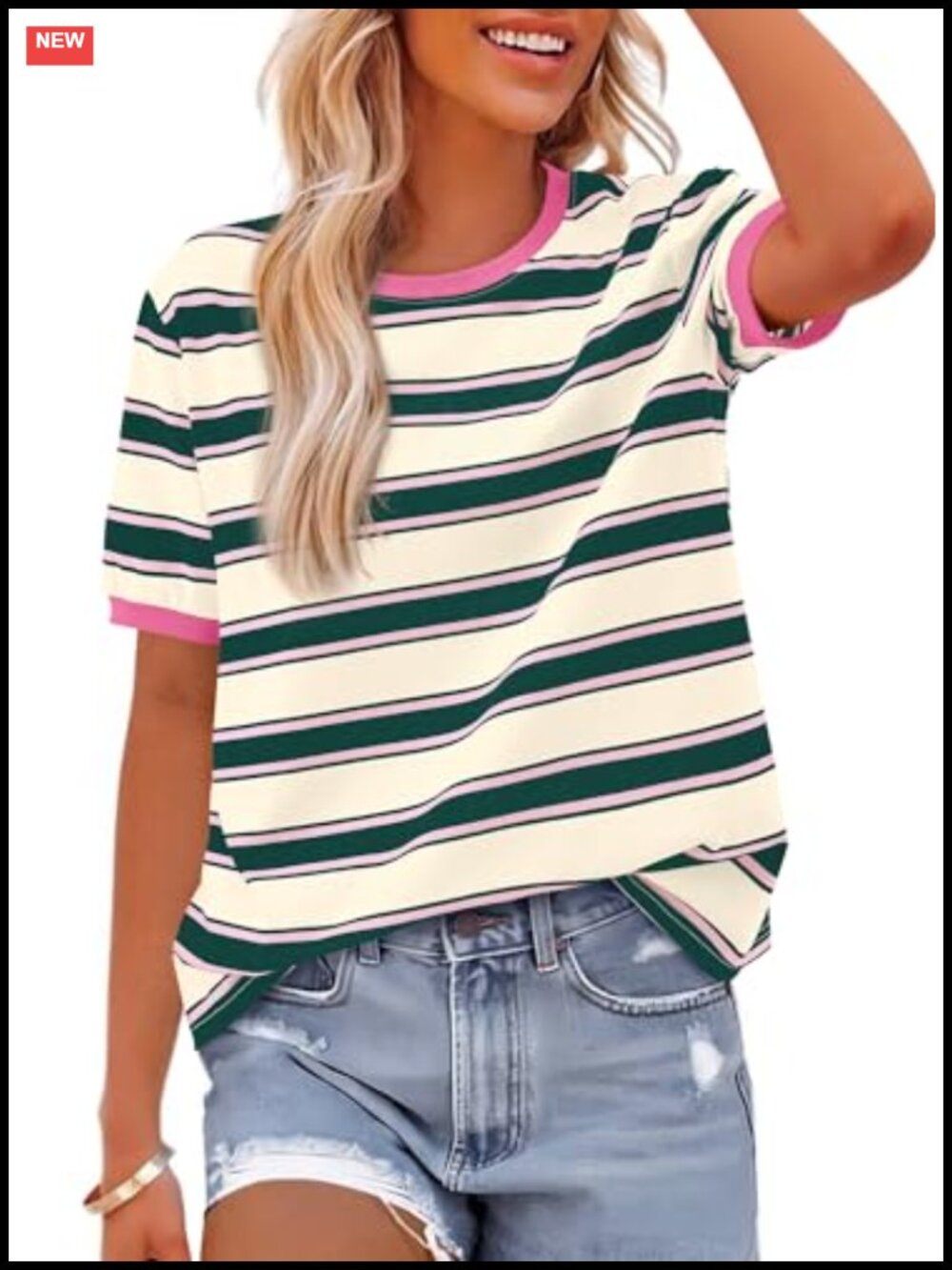 Women's Striped Short Sleeve Crew Neck T-Shirt Cotton Blend Loose Fit